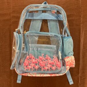Simply Southern Clear Blue Trimmed Pink Flamingos PVC Transparent Backpack